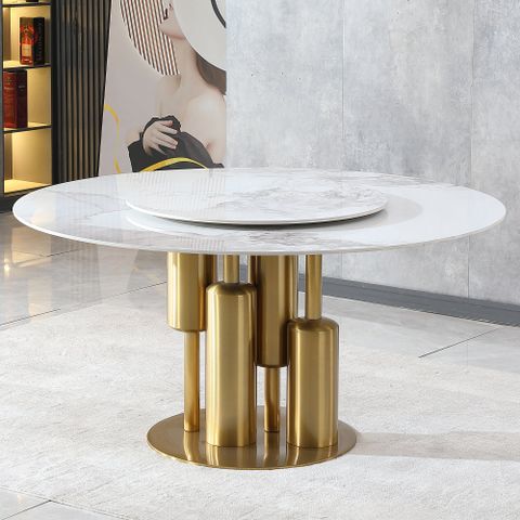 Hokku Designs Modern Marble Dining Table, 59" Round Sintered Stone ... pertaining to Modern Marble Dining Table Round Shape